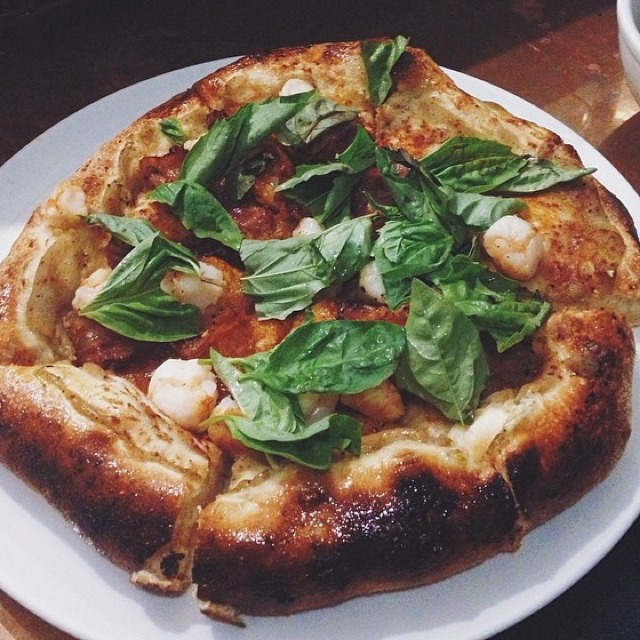 Ermergherd Pizza (Shrimp, Eggplant, Basil, Pancetta) at Coltivare Pizza & Garden on #foodmento http://foodmento.com/place/3637