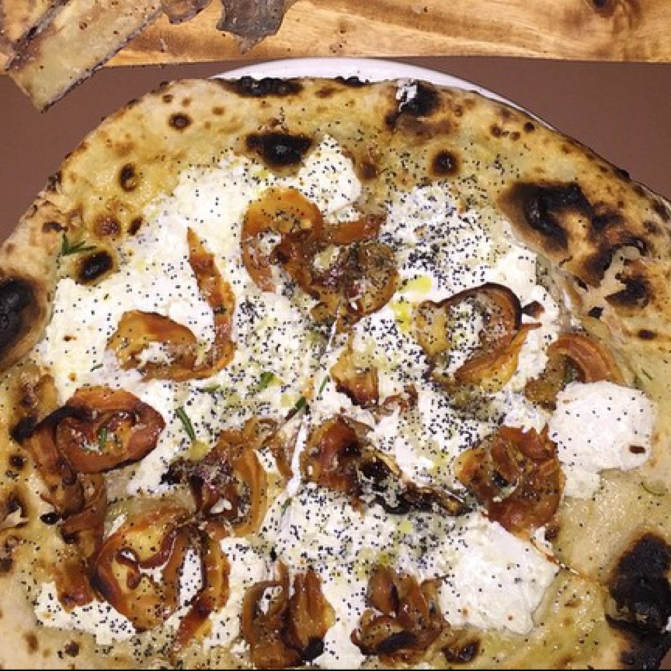 Pizza With Horseradish, Poppy seeds, Ricotta at Vic's on #foodmento http://foodmento.com/place/5018