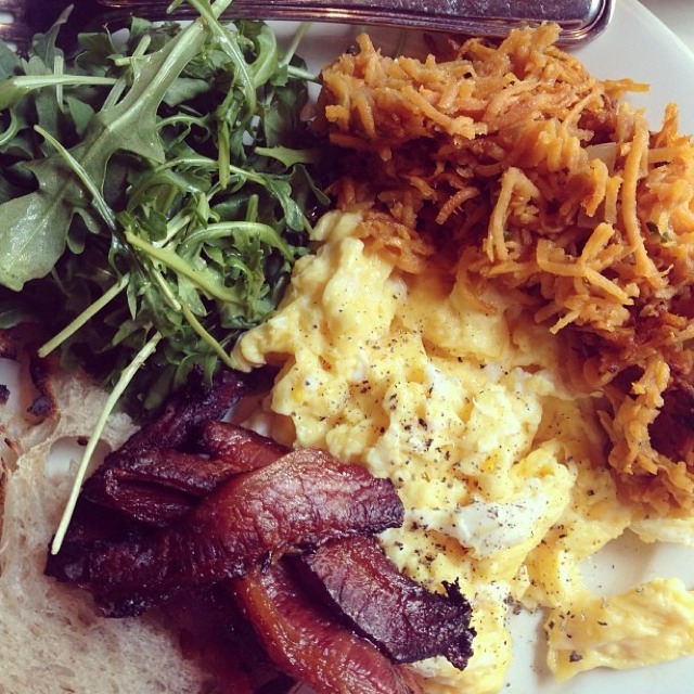 Bacon, Eggs, Sweet Potato, Frisée... from The Smile on #foodmento http://foodmento.com/dish/11889