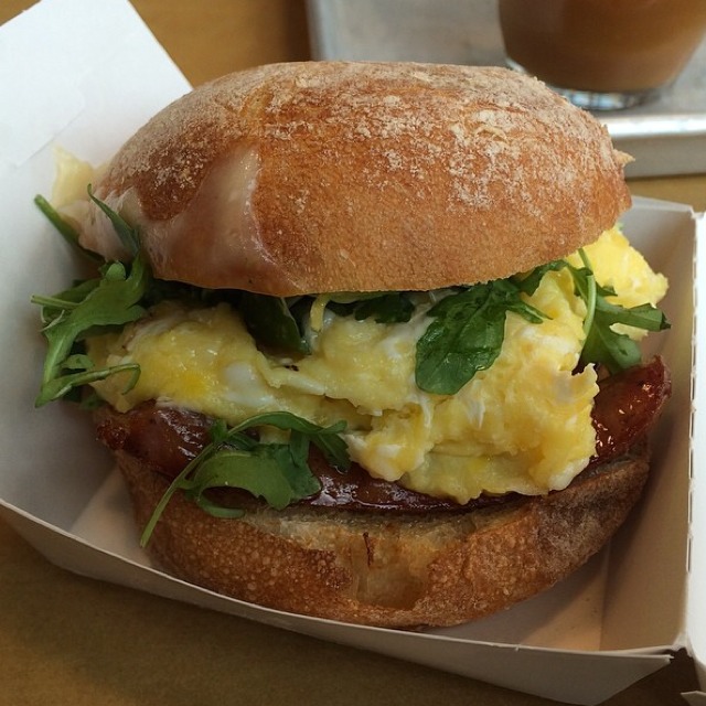 Mr. Victor Breakfast Sandwich (Eggs, Sausage, Cheese, Arugula) from Court Street Grocers Sandwich Shop (CLOSED) on #foodmento http://foodmento.com/dish/10889