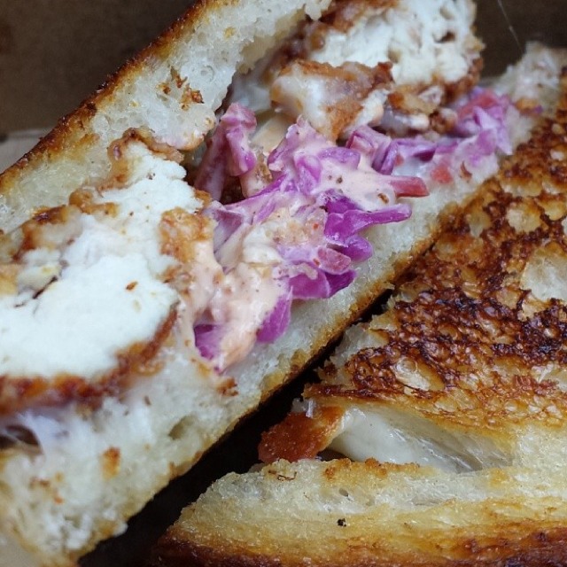 Grilled Cheese (Buttermilk Fried Chicken, Jalapeño Jack Cheese, Red Cabbage Slaw...) at Melt Shop on #foodmento http://foodmento.com/place/2860