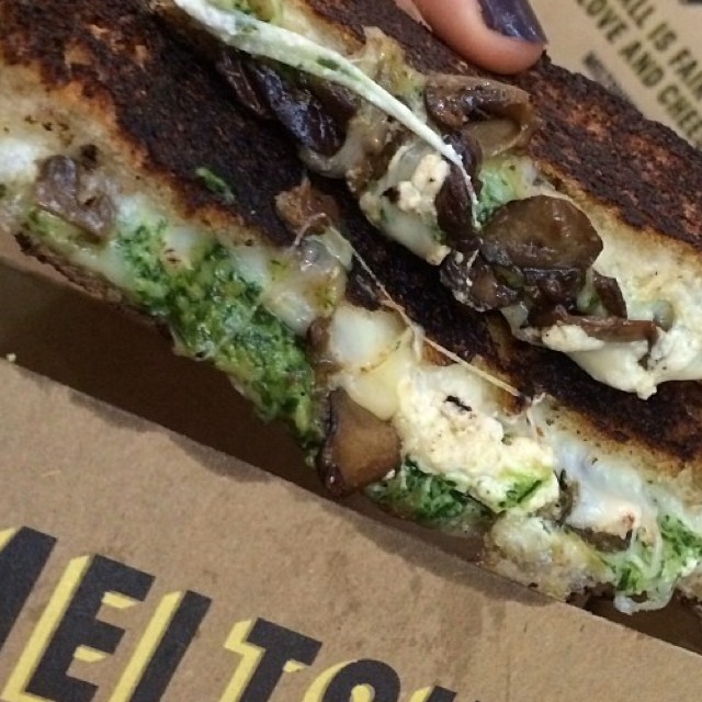 Grilled Cheese (Fontina, Goat Cheese, Wild Roasted Mushroom, Parsley Pesto) at Melt Shop on #foodmento http://foodmento.com/place/2860