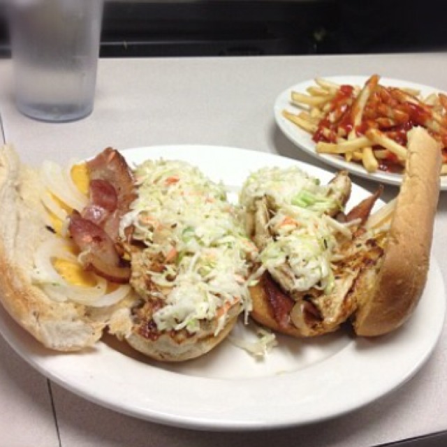 Famous Sloppy Johny (Grilled Chicken, Bacon, Onions, Cheese, Coleslaw On Hero) on #foodmento http://foodmento.com/dish/11190