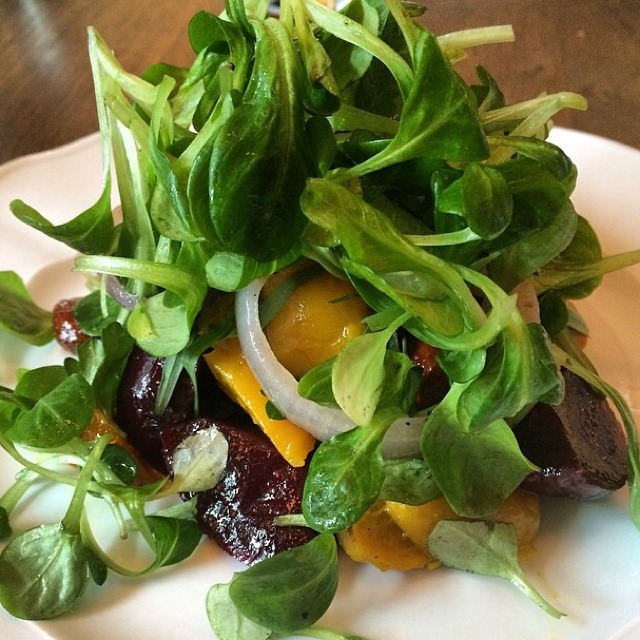 Roasted Beet Root Salad (Mache, Hazelnut, Fleur Verte) at Lafayette on #foodmento http://foodmento.com/place/2902