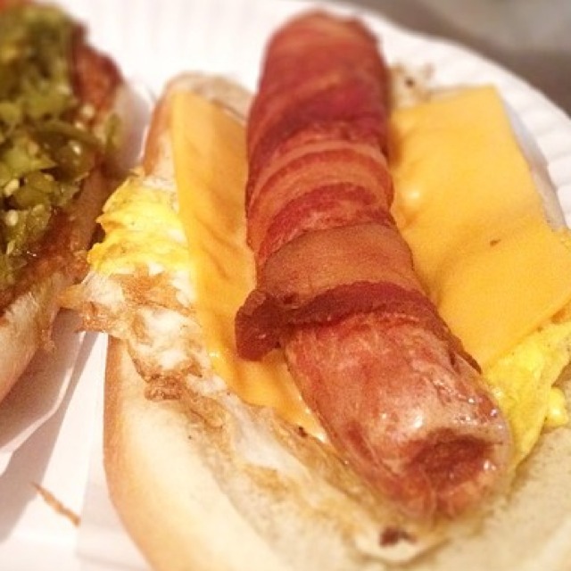 Good Morning Dog (Bacon Wrapped w/ Melted Cheese & Fried Egg) at Crif Dogs on #foodmento http://foodmento.com/place/2987