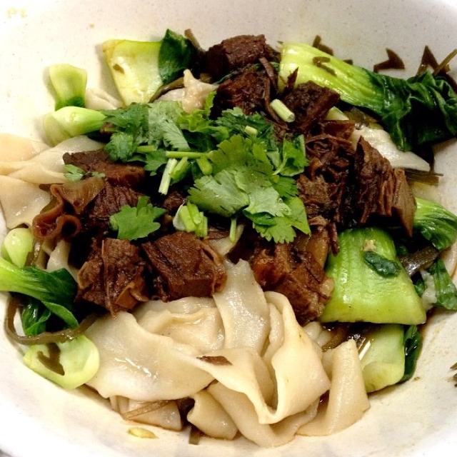 Beef Brisket Hui Mei (Hand Pulled Wide Noodle Soup) at Spicy Village 大福星 on #foodmento http://foodmento.com/place/3130
