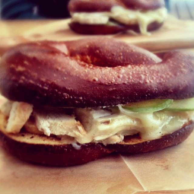 Roast Turkey & Brie Sandwich On Pretzel Rolls​ at Sigmund Pretzel Shop on #foodmento http://foodmento.com/place/3139