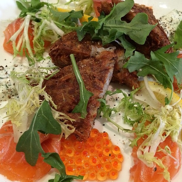 Cured Salmon (Potato Rosti, Dill Creme Fraiche, Trout Roe) at Colonie on #foodmento http://foodmento.com/place/3153