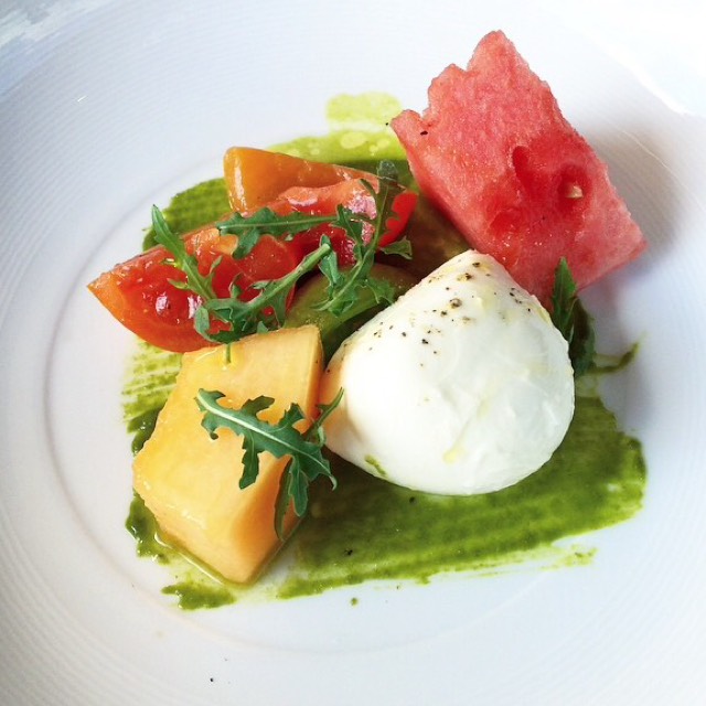 Burrata, Heirloom Tomato,  from Lincoln Ristorante on #foodmento http://foodmento.com/dish/18746