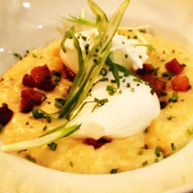 Poached Eggs with Bacon Cheddar Grits from Char No. 4 on #foodmento http://foodmento.com/dish/3244