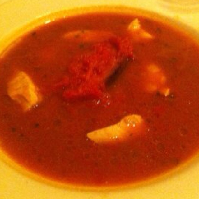 Zuppa Di Pesce Amalfitana (Fish Soup in the style of Amalfi with Tomato Chili Bruschetta) from Esca on #foodmento http://foodmento.com/dish/3337