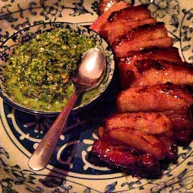 Fried Coriander Bacon with Salsa Verde at Fatty Cue on #foodmento http://foodmento.com/place/850