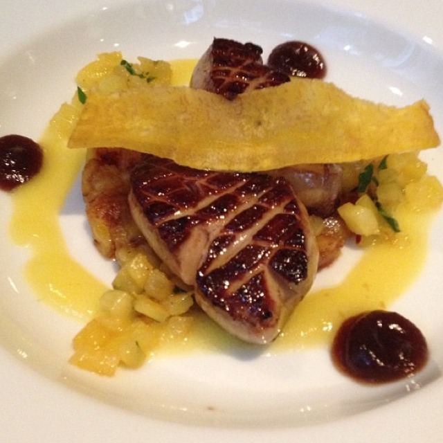 Foie Gras "a La Botero" (Crushed Sweet Plantains, Pineapple Coulis, Colombian Coffee Gel) at La Silhouette on #foodmento http://foodmento.com/place/893