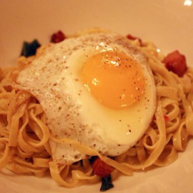 Pasta Za Za (Fresh Pasta with Pancetta, Sage, Parmesan, and a Fried Egg) at Minetta Tavern on #foodmento http://foodmento.com/place/913