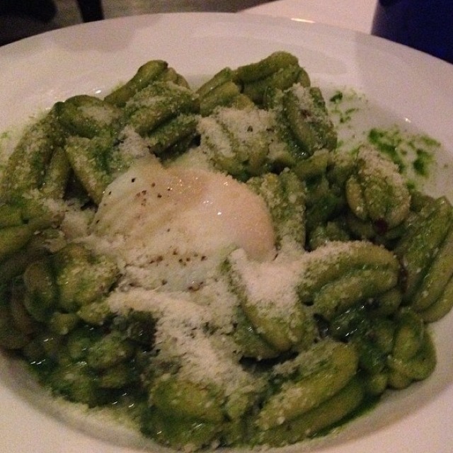 "Zucca" Pasta with Spinach Puree, Parmesan Broth and Slow-Cooked Egg from North End Grill on #foodmento http://foodmento.com/dish/12582