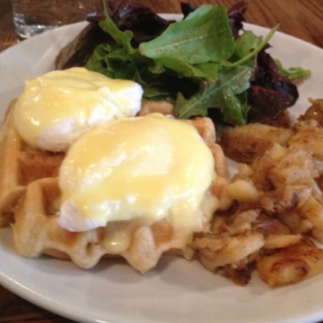 Eggs Benedict on Crispy Waffles with Lardons from Resto (CLOSED) on #foodmento http://foodmento.com/dish/3795