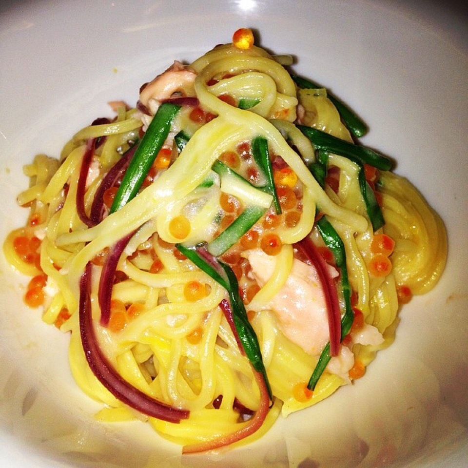 Spaghetti Alla Limone, Salmon Belly, Roe (Ikura)... from Beautique on #foodmento http://foodmento.com/dish/14777