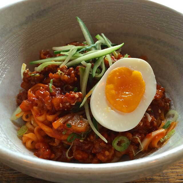 Wide Noodles w/ Spicy Gochujang Bolognese, Ground Pork Belly... on #foodmento http://foodmento.com/dish/17193