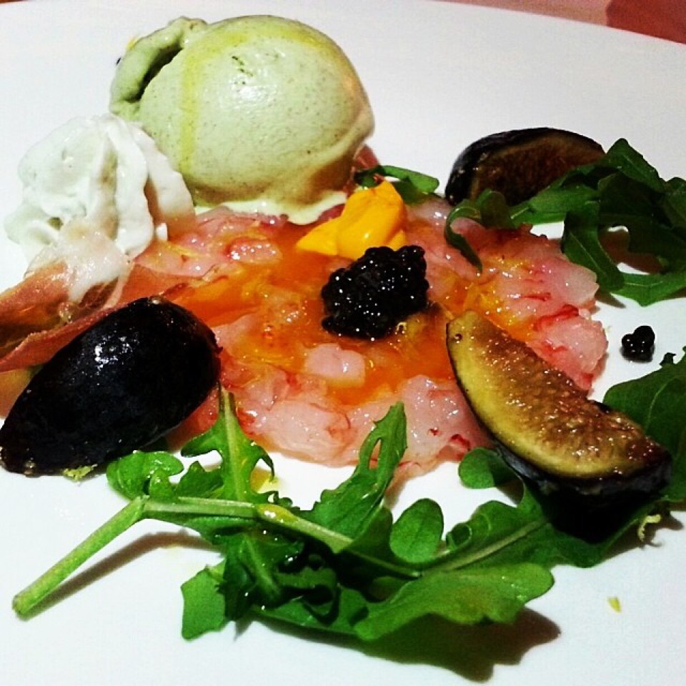 Raw Red Shrimp, Caviar, Parma, Fig Salad, Walnut Pesto from Circo on #foodmento http://foodmento.com/dish/20410