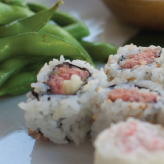 Baked Crab Cut Roll (5 Piece), Spicy Tuna Roll (8 Piece), Cucumber Sunomono Salad & Edamame from Katsuya Hollywood on #foodmento http://foodmento.com/dish/16641