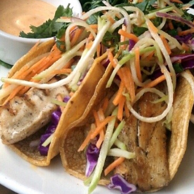 Fish Tacos (Grilled Mahi On Warm Corn Tortillas) at LYFE Kitchen on #foodmento http://foodmento.com/place/2477
