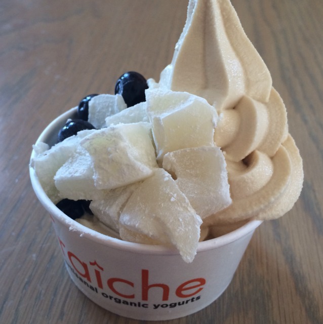 Blue Bottle Cafe Au Lait Frozen Yogurt (Homemade Mochi) at Fraiche Yogurt (CLOSED) on #foodmento http://foodmento.com/place/2494