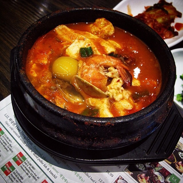 Soondubu w/ Spicy Seafood, Beef, Tofu) from BCD Tofu House on #foodmento http://foodmento.com/dish/4196