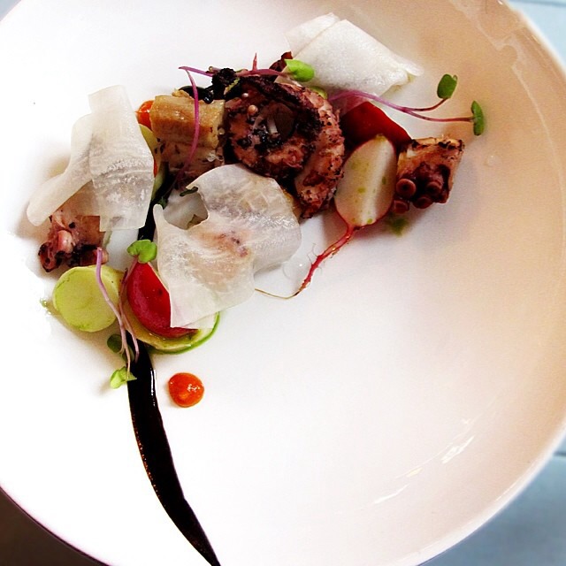 Grilled Octopus, Berkshire Pork Belly, Black Garlic, Radishes, Potato from SKÁL on #foodmento http://foodmento.com/dish/17060