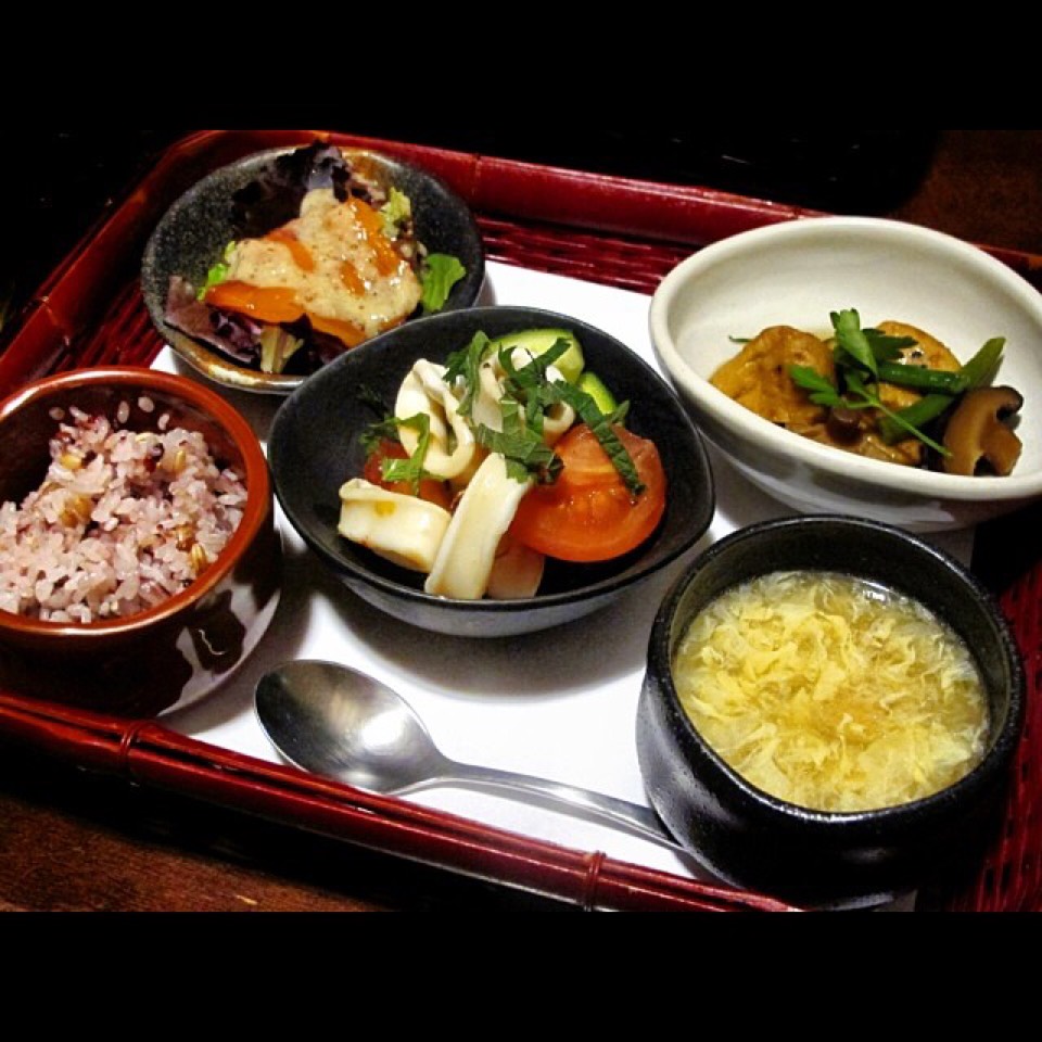 Cha-An Set (Smoked Salmon, Squid, Tofu, Soup, Rice) at Cha-An on #foodmento http://foodmento.com/place/3203