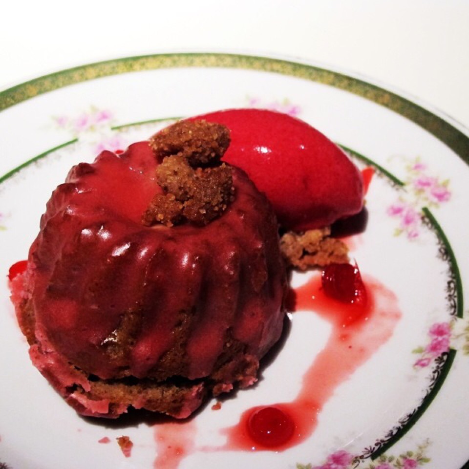 Gingerbread Bundt Cake, Cranberry Sorbet, Walnuts from ABC Kitchen on #foodmento http://foodmento.com/dish/20821