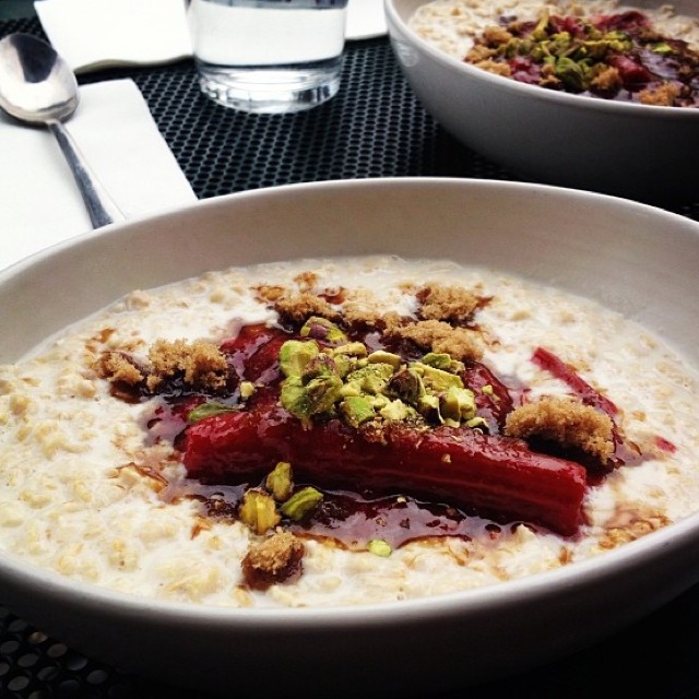 Porridge With Rose Geranium, Strawberries, Rhubarb And Toasted Pistachios at Cheerio on #foodmento http://foodmento.com/place/1860