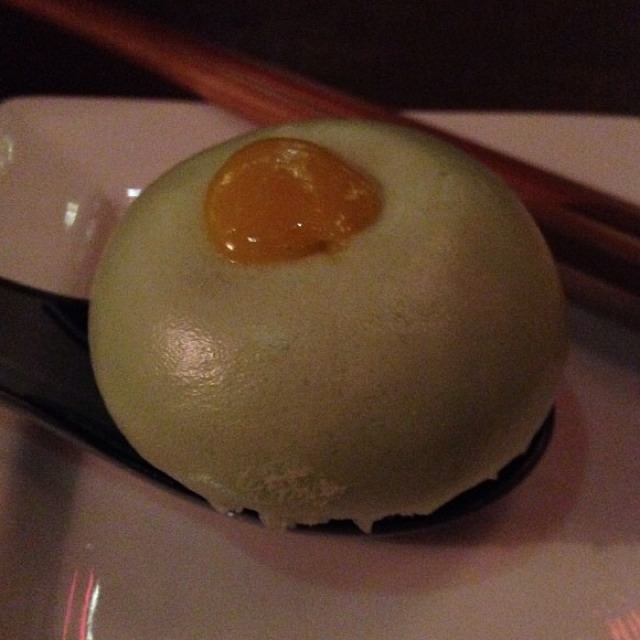 Salted Egg Custard Bun with Pandan-Infused Skin from 酒 庄 Jiu Zhuang on #foodmento http://foodmento.com/dish/7707