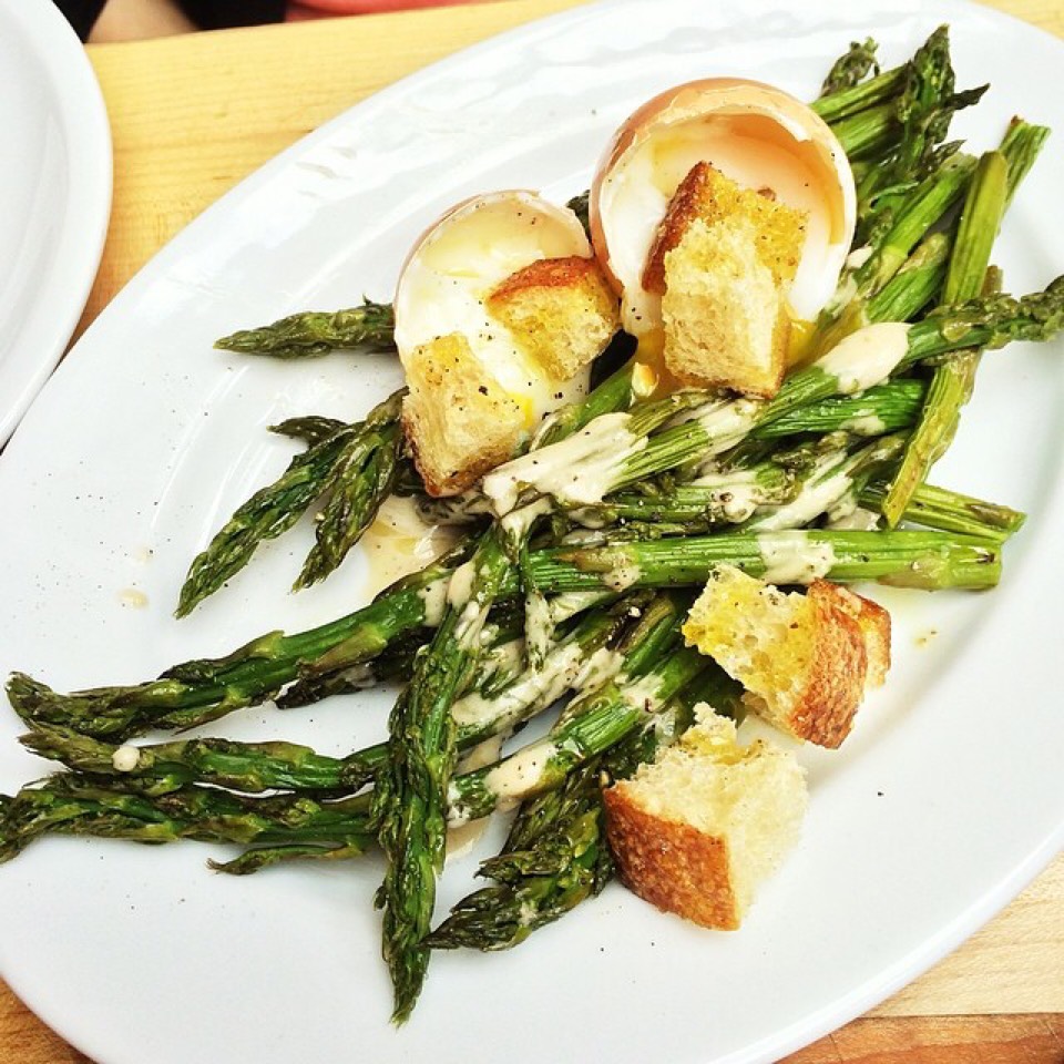 Asparagus, 64 Degree Egg, Croutons at All Good Things on #foodmento http://foodmento.com/place/3470