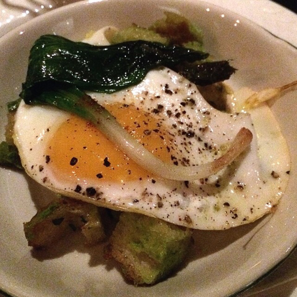 Slow Egg, Pickled Ramp, Croutons at Huertas on #foodmento http://foodmento.com/place/3585