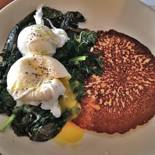 Poached Eggs, Kale Salad, Buckwheat Pancake from The Cleveland on #foodmento http://foodmento.com/dish/18306