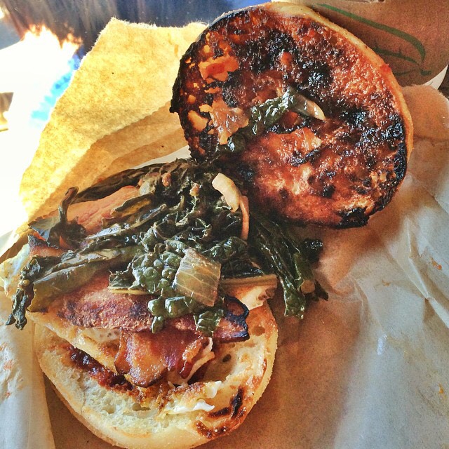 Egg Sandwich (Braised Kale, Bacon, Hot Sauce) at GTA  (Gjelina Take Away) on #foodmento http://foodmento.com/place/4430