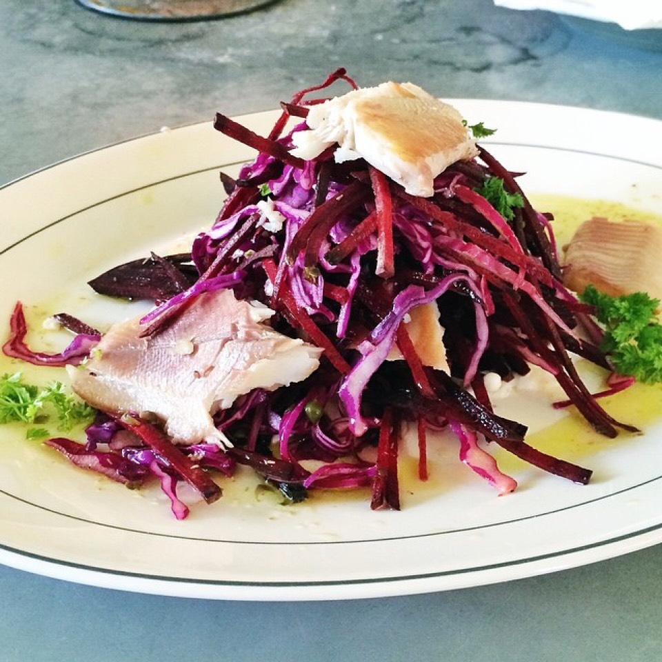 Salad (Smoked Trout, Raw Beets, Red Cabbage...) from Cafe Colette on #foodmento http://foodmento.com/dish/21251
