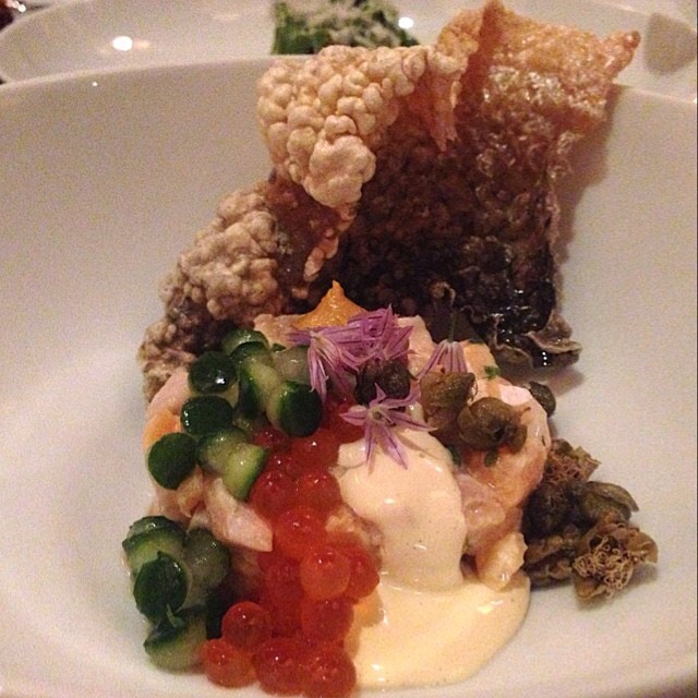Sea Trout Tartare, with Traditional Accompaniments, Crispy Trout Skin on #foodmento http://foodmento.com/dish/14766