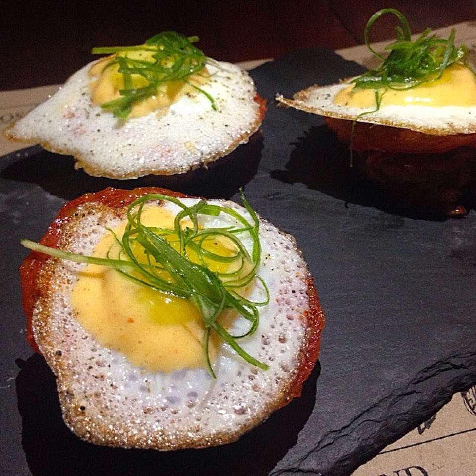 Quail Eggs Benedicts, Chorizo, Hash Browns Pintxos at Cata (CLOSED) on #foodmento http://foodmento.com/place/4645