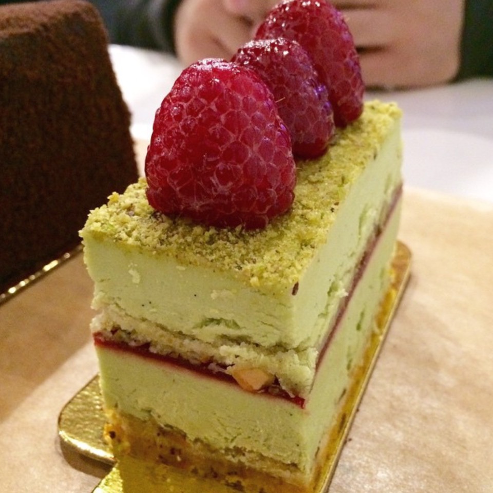 Pistachio Cake, White Chocolate Mousse, Raspberry Gelee at Bibble & Sip on #foodmento http://foodmento.com/place/7100