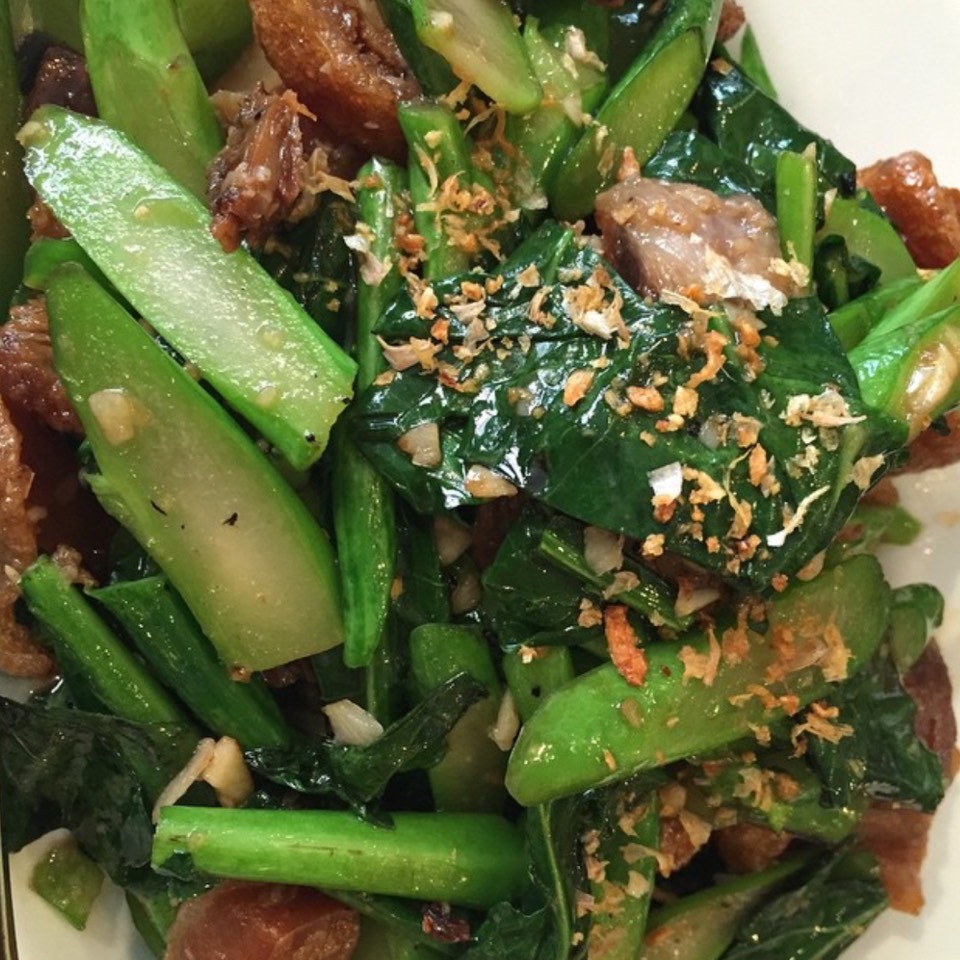 Sautéed Chinese Broccoli with Crispy Pork from Ayada Thai on #foodmento http://foodmento.com/dish/3173