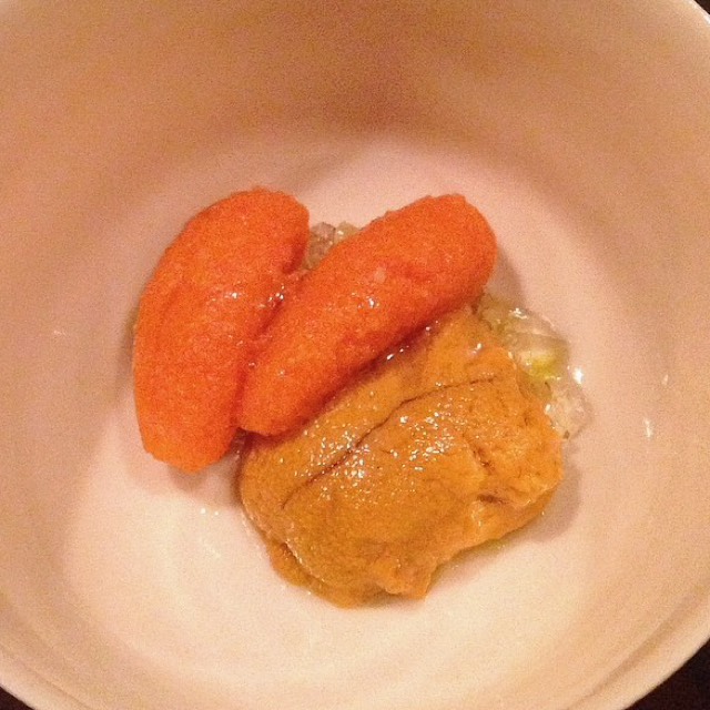 Uni, Carrots, Lobster Jelly from Atera on #foodmento http://foodmento.com/dish/19513
