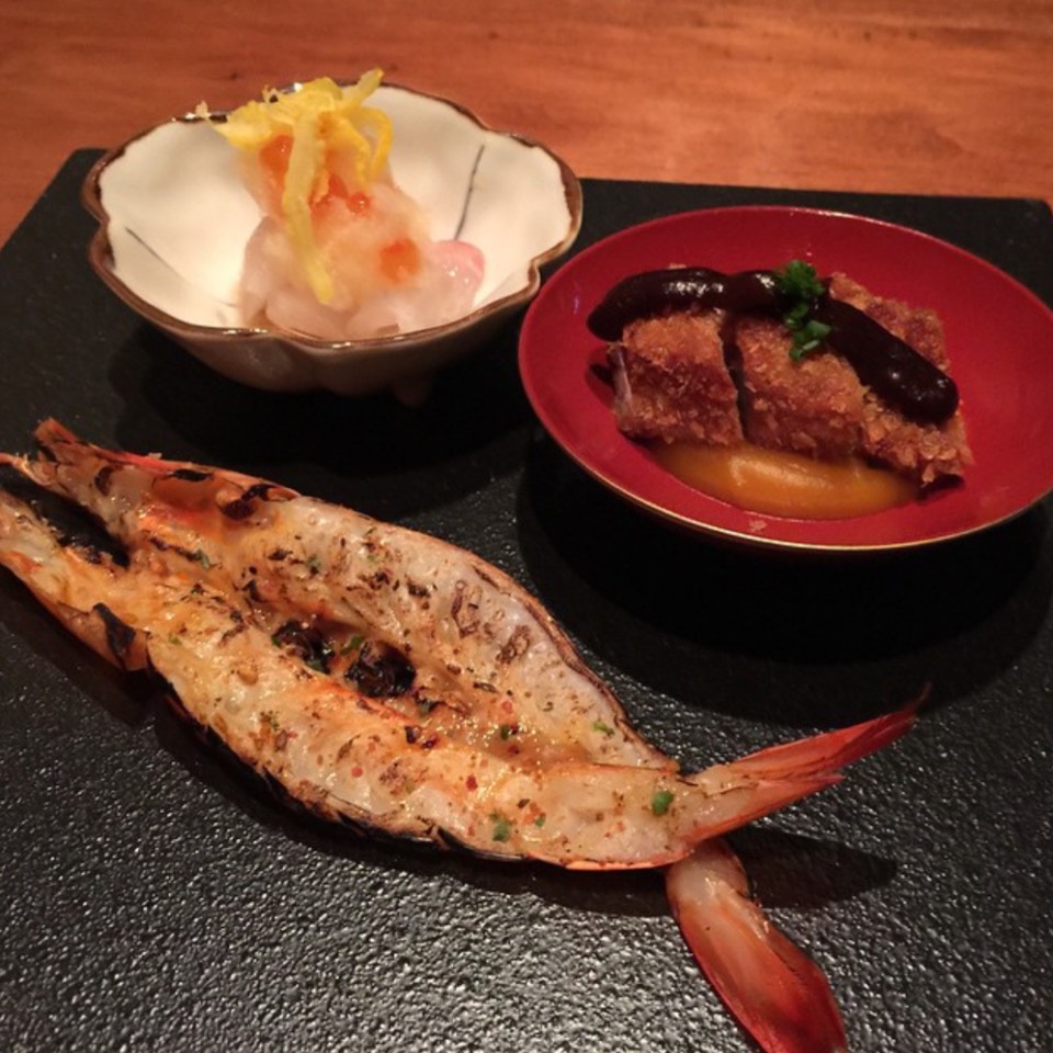 Snapper Sashimi, Grilled Blue Shrimp, Panko Pork Tenderloin at Wakuriya on #foodmento http://foodmento.com/place/6551