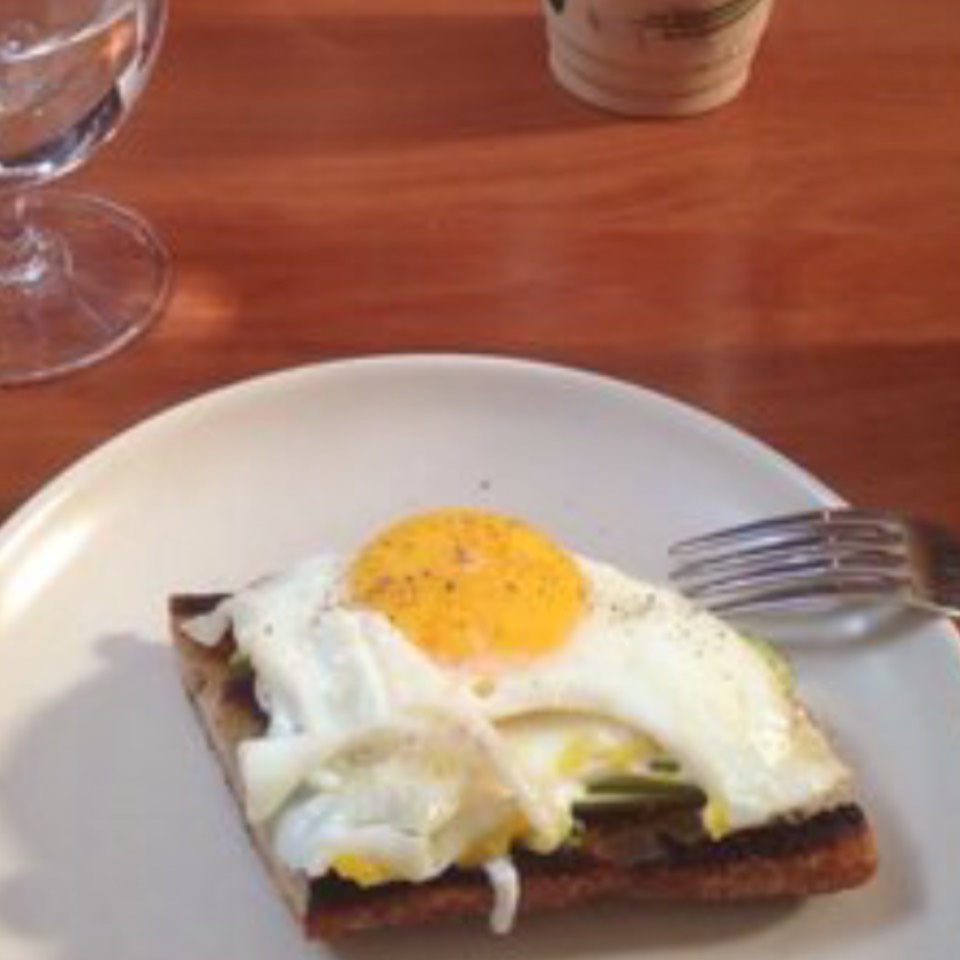 Goat Cheese On Toast, Soft Eggs from Le Marais Bakery on #foodmento http://foodmento.com/dish/26618