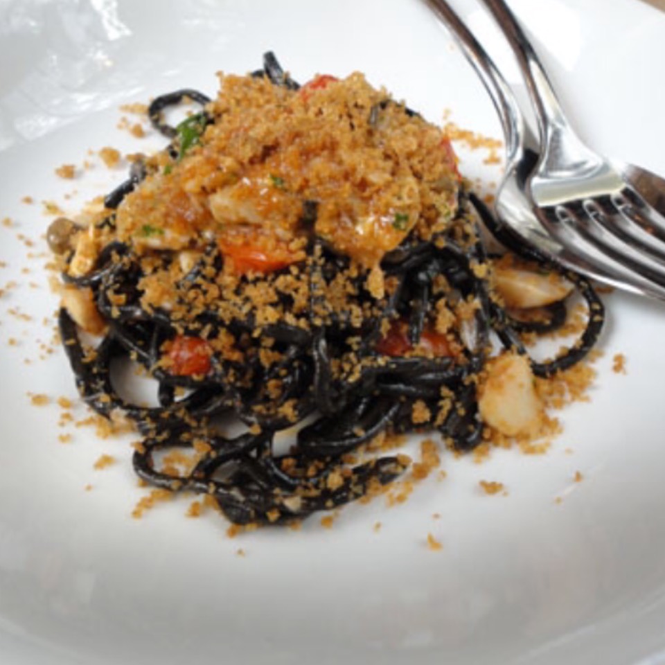 Squid Ink Tonnarelli with Fort Bragg Sea Urchin, Cherry Tomatoes, Fennel and Fried Bread Crumbs - Pasta​ at A16 on #foodmento http://foodmento.com/place/6590