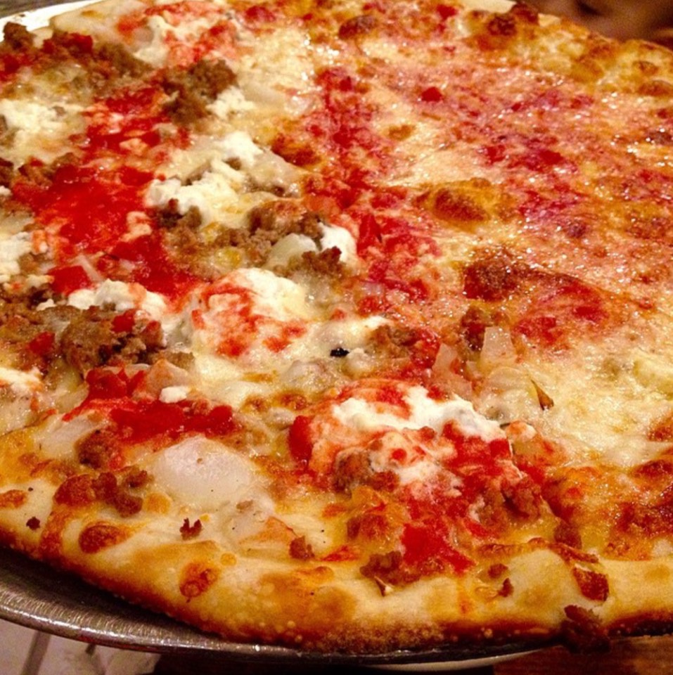 MOR (Meatball Onion Ricotta) Pizza at Denino's Pizzeria Tavern on #foodmento http://foodmento.com/place/6646