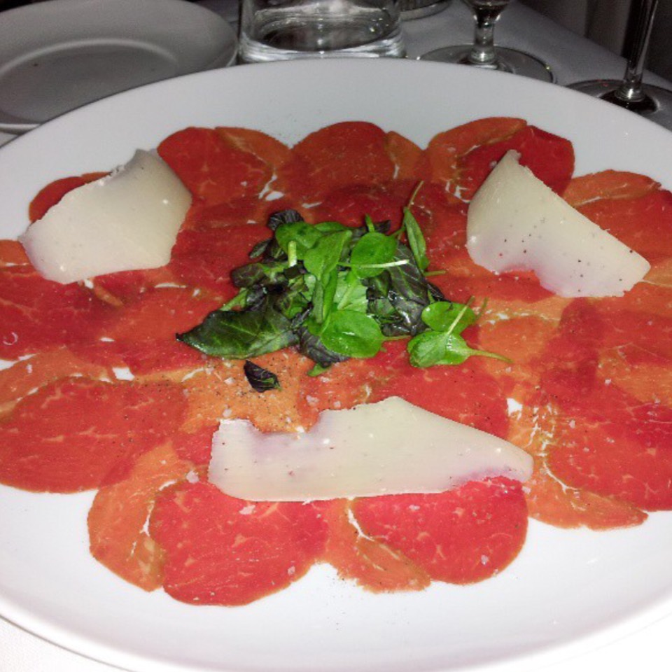 Carpaccio Of Tenderloin, Shaved Parmigiano, Lardo, Olio Toscano from Manzo at Eataly on #foodmento http://foodmento.com/dish/27508