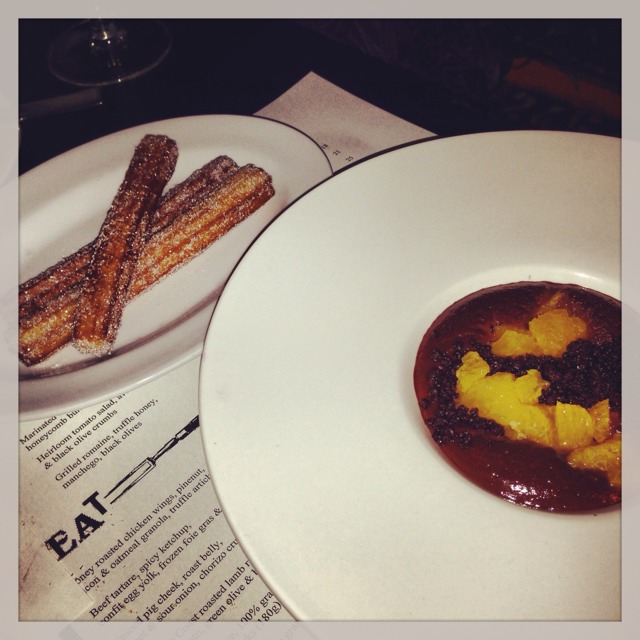 Fried Spanish churros, chocolate mousse & orange salad from Esquina Tapas Bar on #foodmento http://foodmento.com/dish/5781