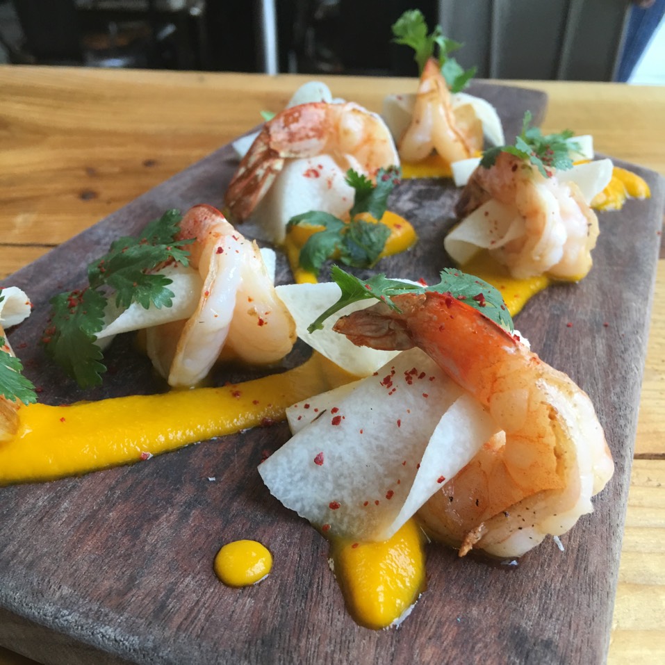 Seared Shrimp, Carrot Puree, Jicama from Cow & Clover (CLOSED) on #foodmento http://foodmento.com/dish/39585