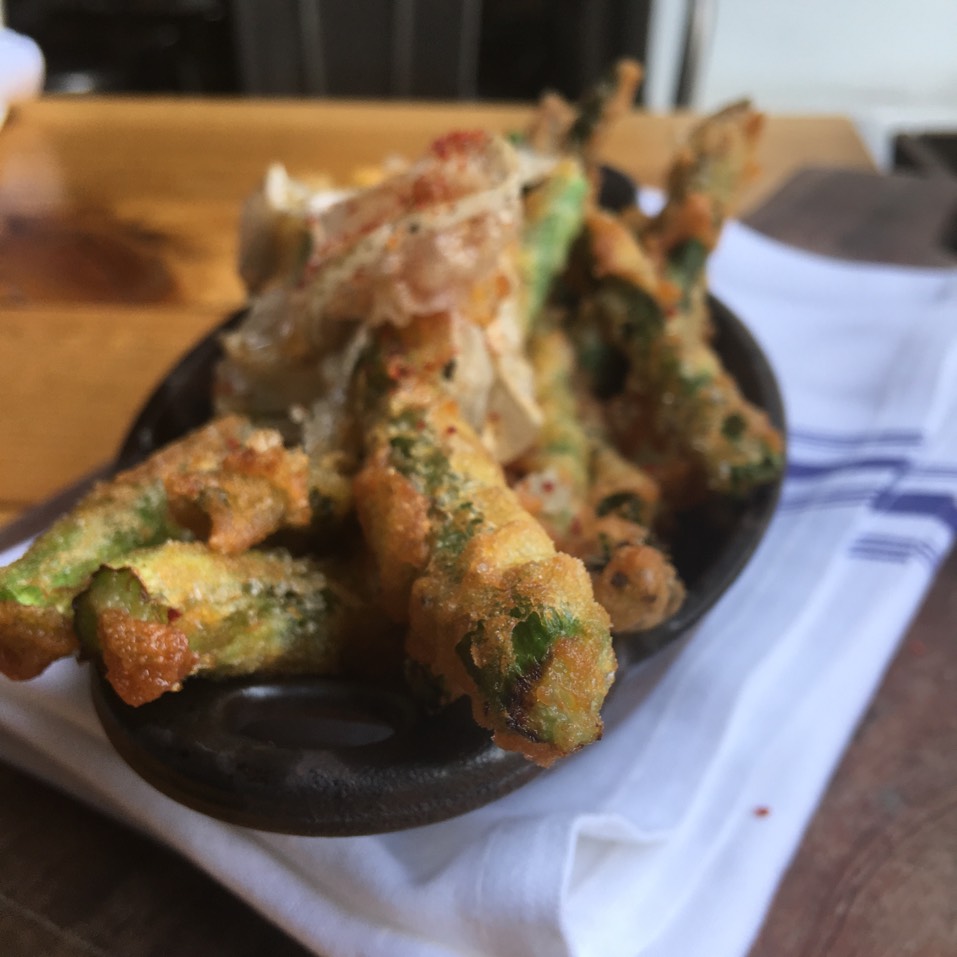 Asparagus Fries, Tempura Batter, Lardo from Cow & Clover (CLOSED) on #foodmento http://foodmento.com/dish/39587